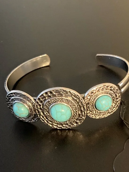paparazzi Silver Cuff with Turquoise Blue Accents - Picture 2 of 2